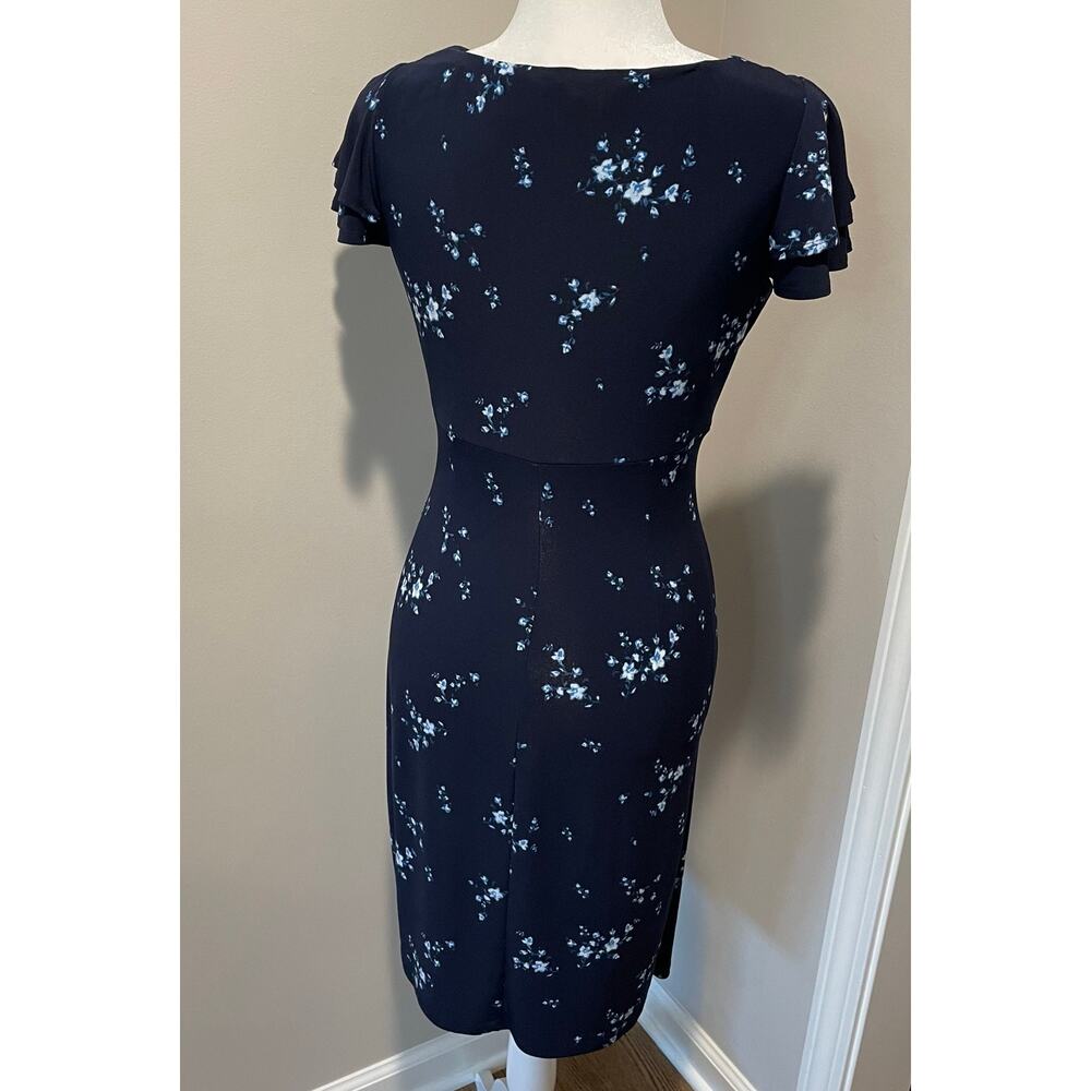 Lauren Ralph Lauren Faux Wrap Sheath Dress Sz 6 Floral Ruched Flutter Sleeves - Picture 3 of 12